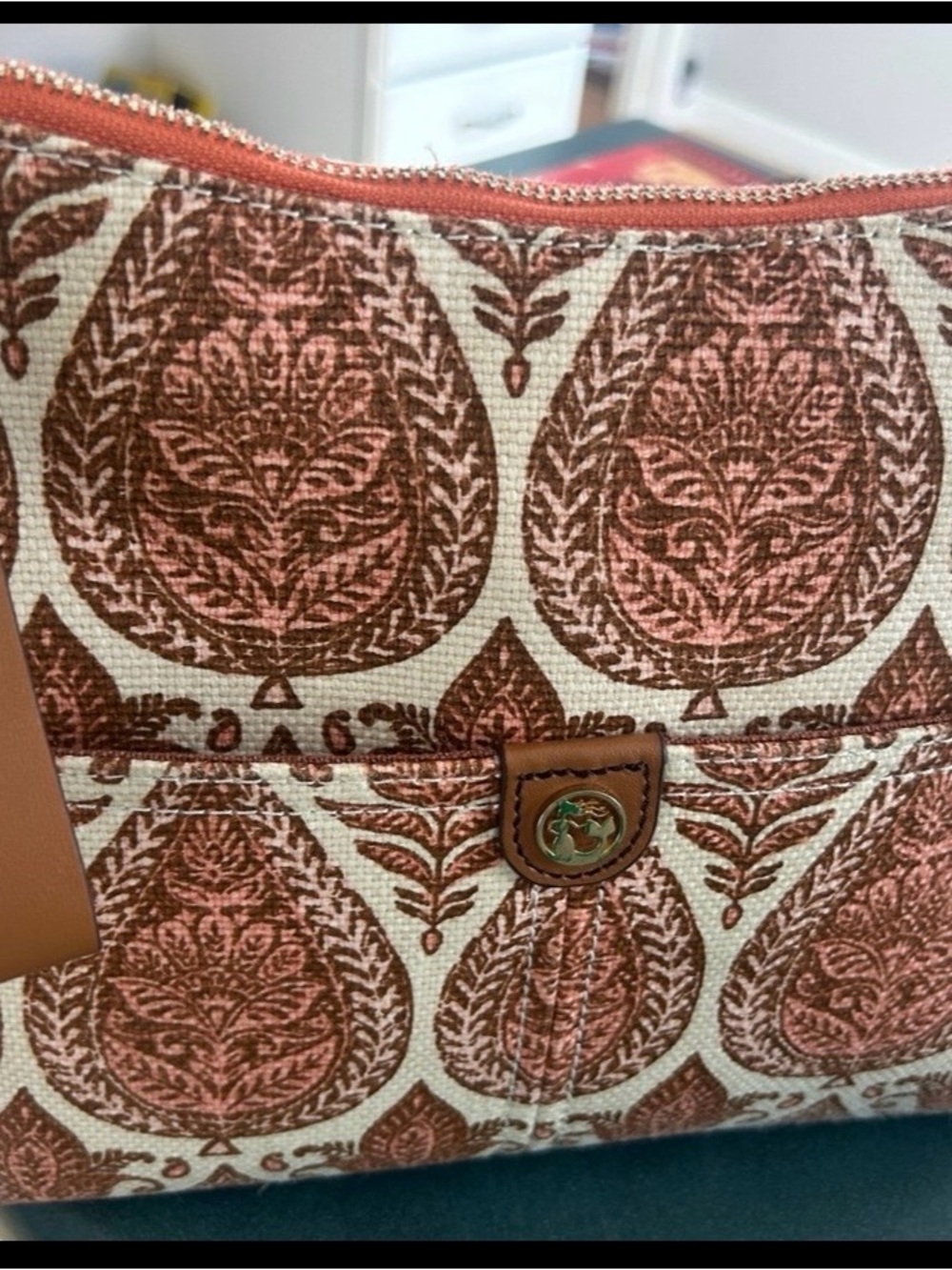 Spartina Printed Canvas Crossbody Bag in Rust/Cream